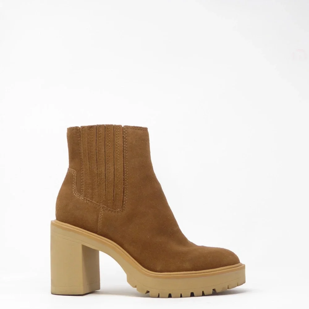 Dolce Vita Women Caster H2O Booties Brown Suede Lug Sole Block Heel Size 6